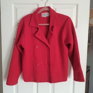 Vintage 70s Tally-Ho Red Wool Double Button Knit Cardigan Sweater Size Med